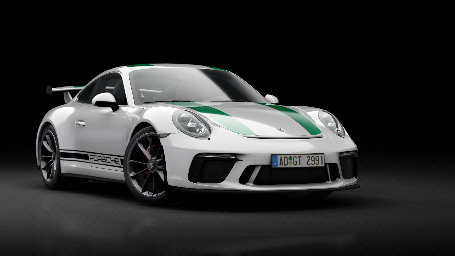 Porsche 911 GT3 (991.2) Manual, skin 05_Carrara_White_Green_Stripes_and_Letters