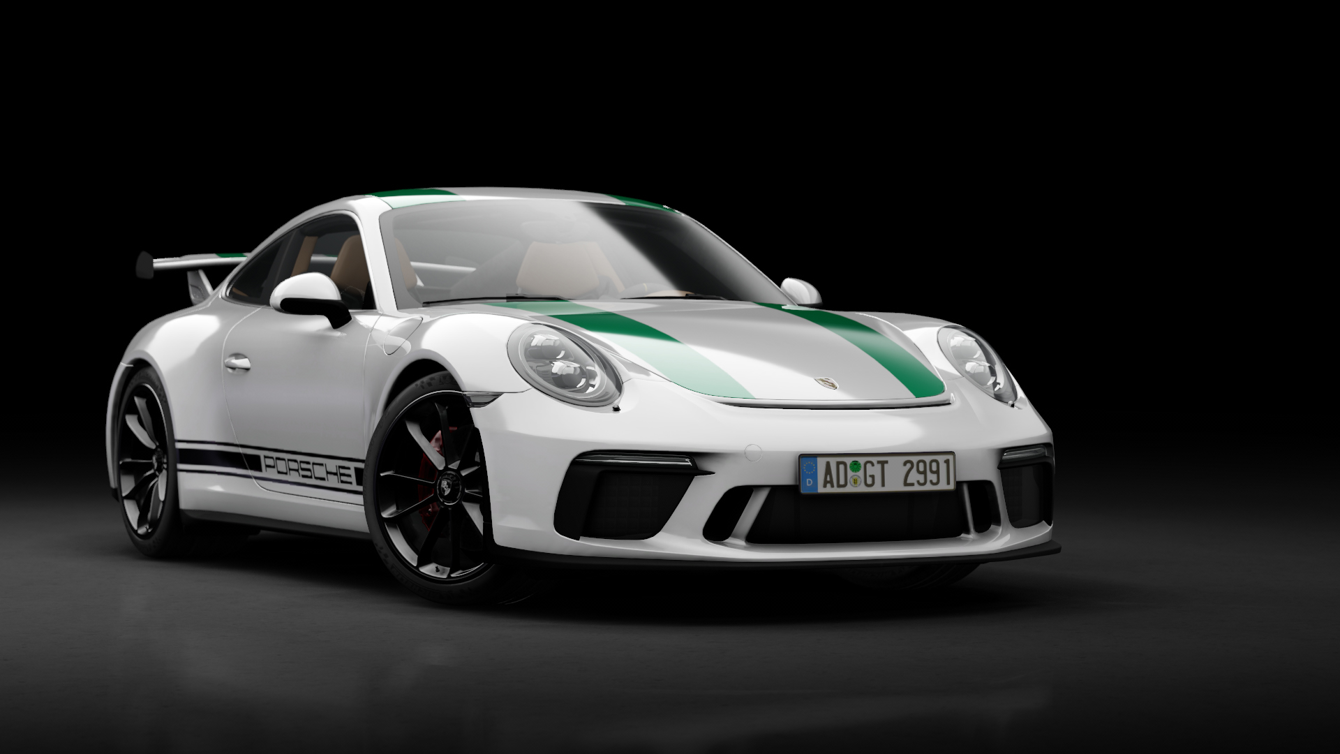Porsche 911 GT3 (991.2) Manual, skin 05_Carrara_White_Green_Stripes_and_Letters_Black_Rims