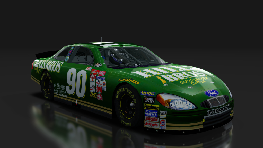 2000 NASCAR Ford Taurus, skin 90_hills_bros_green